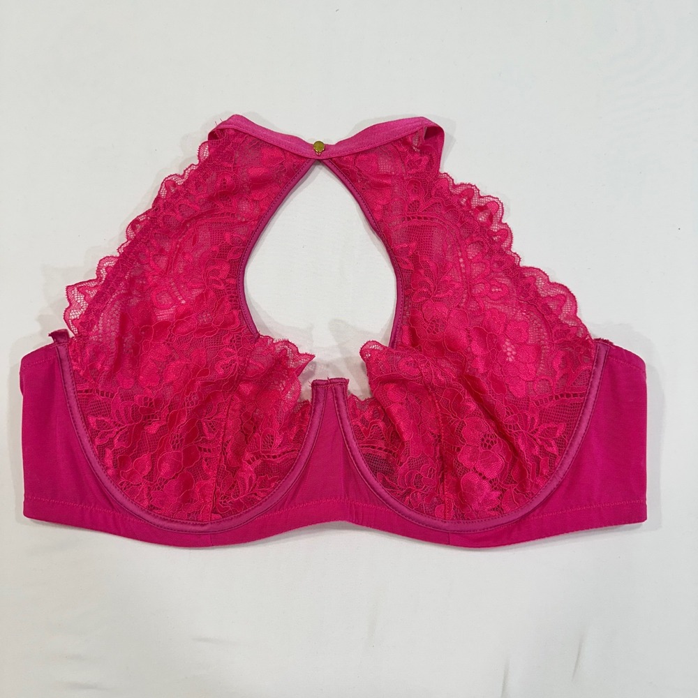 Adore Me Monique Balconette Bra Womens 40DD Fuchsia Purple Lace Halter Romantic